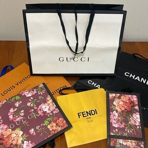 Lot of 9 Designer Shopping Display Bags - Gucci, Chanel, Fendi, LV